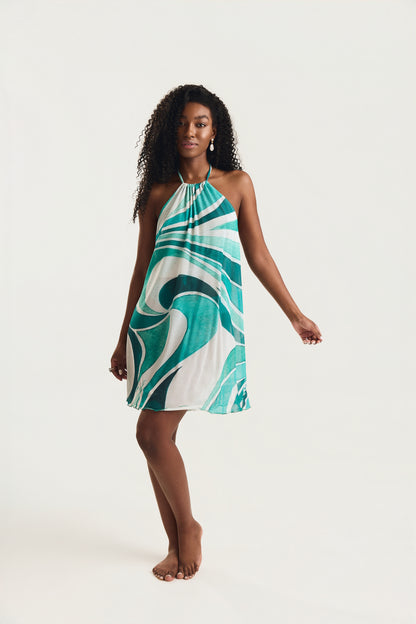 Vestido frente única com estampa geo verde